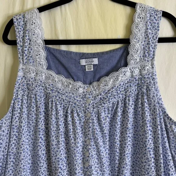 Celestial Dreams Nightgown & Robe Women's Sz 2X/3X Blue & White Floral & Checked - Picture 5 of 12